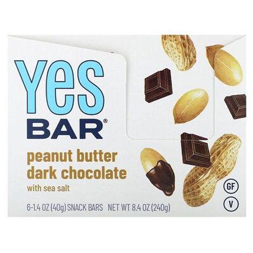 Yes Bar Snack-Bar, Chocolat Noir Au Beurre De Cacahuète Et Au Sel De Mer, 6 Barres, 40 G Chacune