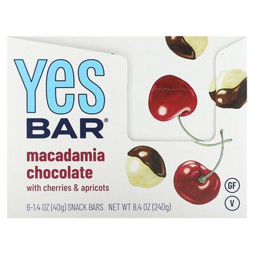 Yes Bar Snack-Bar, Chocolat Macadamia, 6 Barres, 40 G Chacune