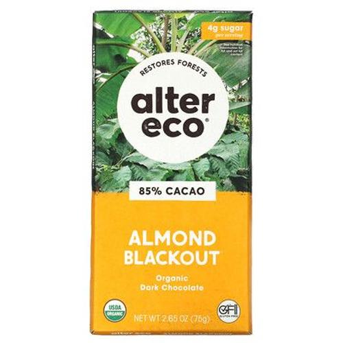 Alter Eco Barre De Chocolat Noir Biologique, Blackout Aux Amandes, 85 % De Cacao, 75 G