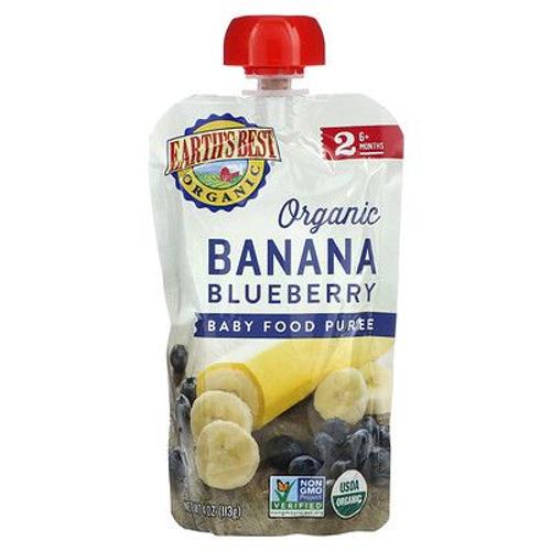 Earth's Best Purée D'aliments Biologiques Pour Bébés, 6 Mois Et Plus, Banane Et Myrtille, 113 G