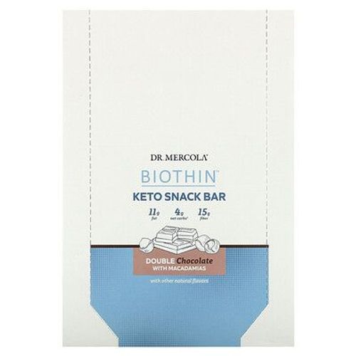 Dr. Mercola Biothin, Keto Snack Bar, Double Chocolat Aux Noix De Macadamia, 12 Barres, 40 G Chacune