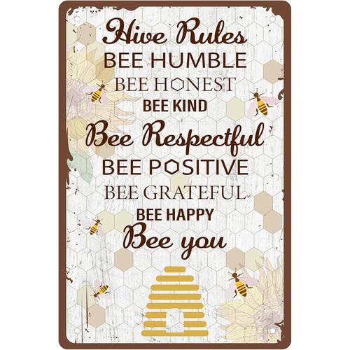 Plaque En M¿¿Tal En M¿¿Tal Hive Rules Bee Humble Bee Honest Bee Kind Vintage Inspirational Quotes D¿¿Coration Murale La Maison Cuisine Salle De Bain Ferme Jardin Bar Pu Garage 12 X 8,{5} Cm