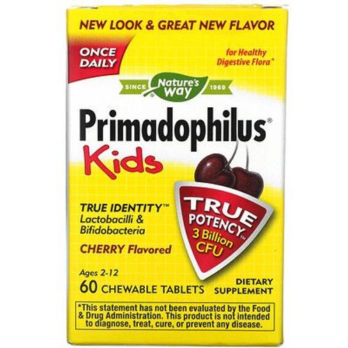 Nature's Way Primadophilus, Enfants, 2 À 12 Ans, Cerise, 3 Milliards D'ufc, 60 Comprimés À Croquer