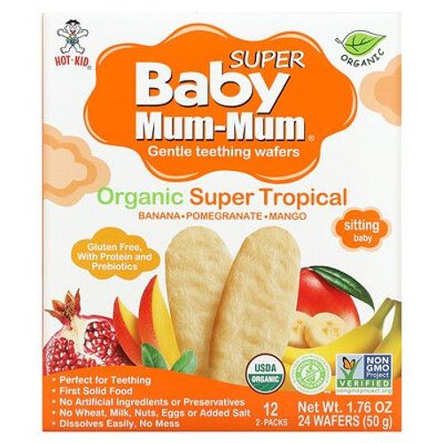 Hot Kid Baby Mum-Mum, Biscottes De Riz, Super Tropical Biologique, 12 Sachets De 50 G Chacun