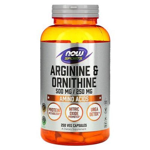 Now Foods Sports, Arginine Et Ornithine, 1000 Mg/500 Mg, 250 Capsules Végétariennes (500 Mg/250 Mg Par Capsule) 