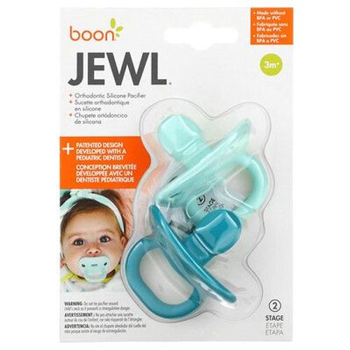 Boon Jewl, Sucette Orthodontique En Silicone, 3 Mois Et Plus, 2 Tétines