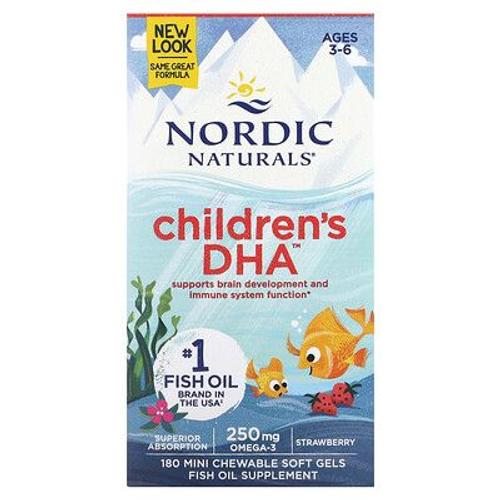 Nordic Naturals Dha Pour Enfants, Fraise, 3-6 Ans, 250 Mg, 180 Mini Capsules Molles 