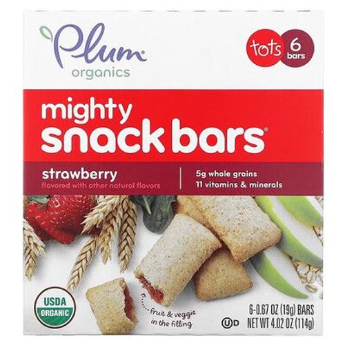 Plum Organics Mighty Snack Bars, Enfants, Fraise, 6 Barres, 19 G Chacune
