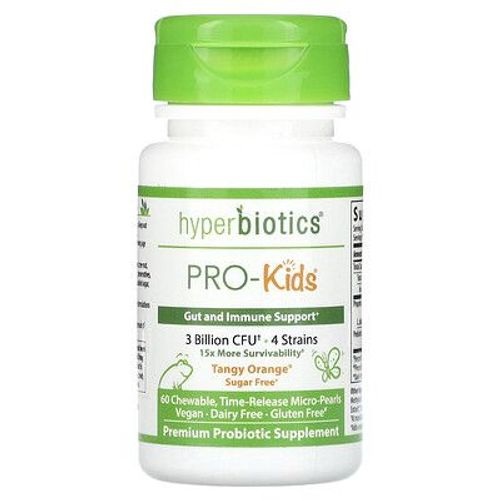 Hyperbiotics Pro-Kids, Sans Sucre, Orange Acidulée, 3 Milliards D'ufc, 60 Micro-Perles À Libération Prolongée À Croquer 
