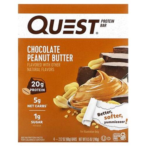 Quest Nutrition Barre Protéinée, Chocolat Et Beurre De Cacahuète, 4 Barres, 60 G Chacune