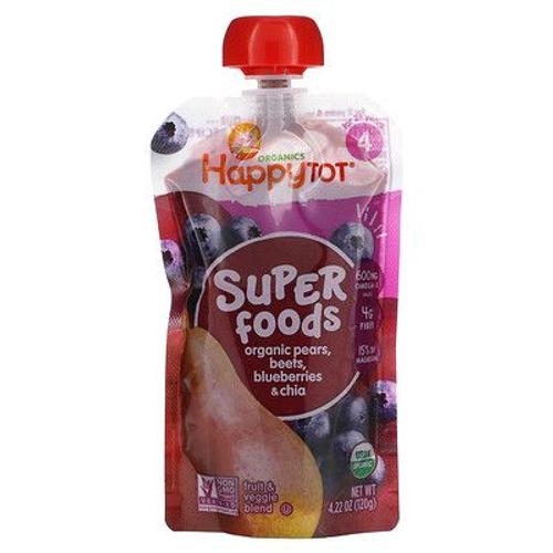 Happy Family Organics Happytot, Superfoods, 2 Ans Et Plus, Poires, Betteraves, Myrtilles Et Chia Biologiques, 120 G