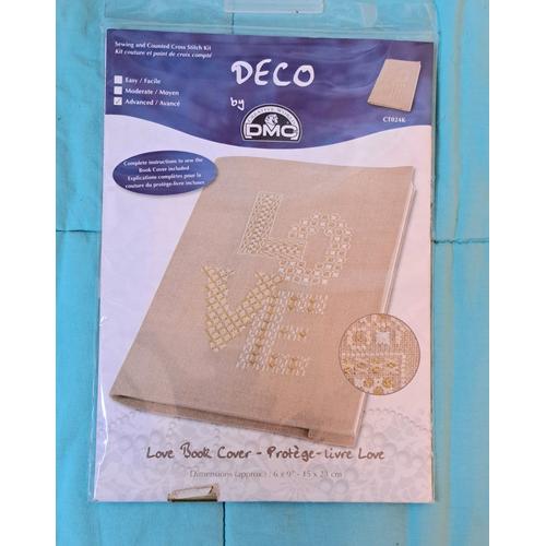 Point De Croix Broderie Deco By Dmc Protège Livre Love Book Cover Ct024k - 23 Cm X 15 Cm Toile Aïda Marron Kit Complet Avec Fils À Broder 100% Lin