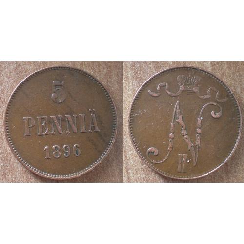 Finlande 5 Pennia 1896 Piece Europe Penny Finland
