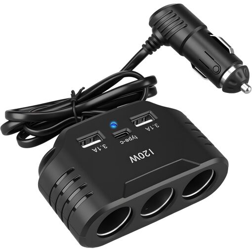 JGD-120W Prise Allume Cigare 12V 24V, Adaptateur avec 3 Prises Allu...