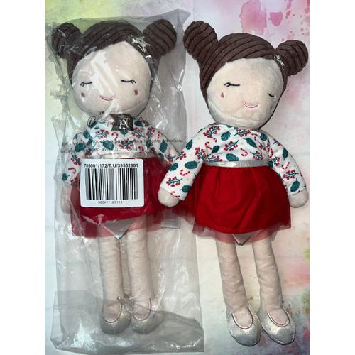 Doudou Poupee Obaibi Noel Jupe Rouge Tulle Lot De Deux Doudous Peluches