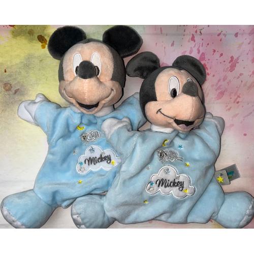 Doudou Mickey Bleu Nuage Marionnette Disney Baby Lot De Deux Doudous Peluches Jouets Soft Toy Handpuppet