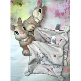 Doudou bébé fille lapin avec son mouchoir vendu par 2