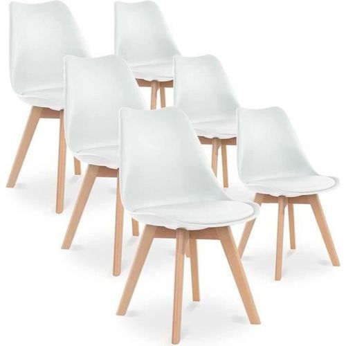 Catherina Lot De 6 Chaises - Blanc - Scandinave - Pieds Bois