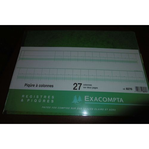 Exacompta Registre 27 Colonnes Sur 2 Pages 28x38cm N° 8270 Vert