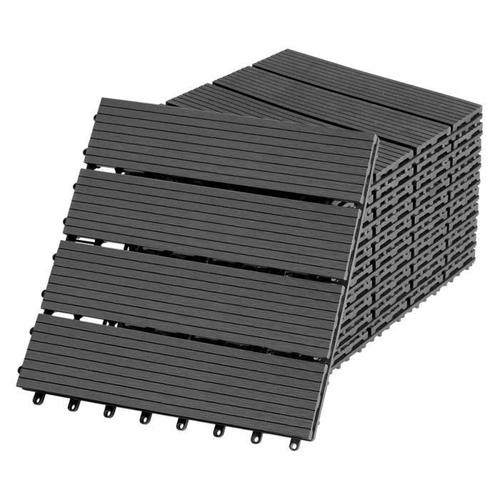 Aufun 30 X 30 Cm Wpc Dalles De Balcon En Plastique Dalles À Cliquer En Aspect Bois (11 Pièces Pour 1 M², Anthracite)