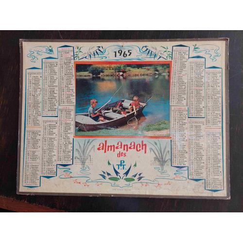 Calendrier Almanach Ptt 1965 /Enfants Pecheurs Et Barque Sur Etang