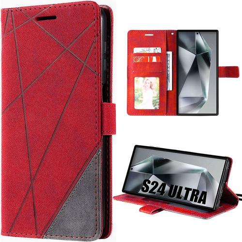 Coque Pour Samsung Galaxy S24 Ultra, Protection Anti-Rayures Cuir Pu Rouge - E.F.Connection