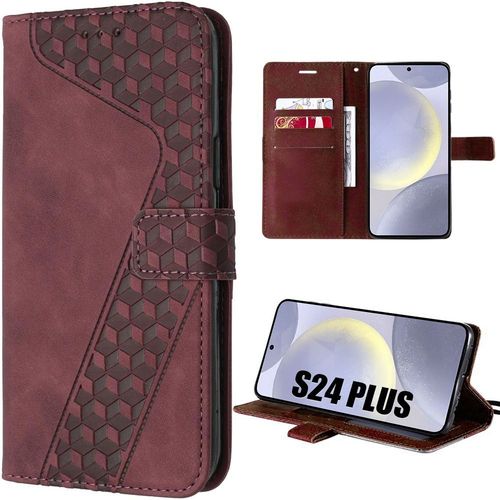 Coque Pour Samsung Galaxy S24 Plus (S24+), Motif Mosaïque Luxe Portefeuille Effet Cuir Rouge Anti-Rayures - E.F.Connection