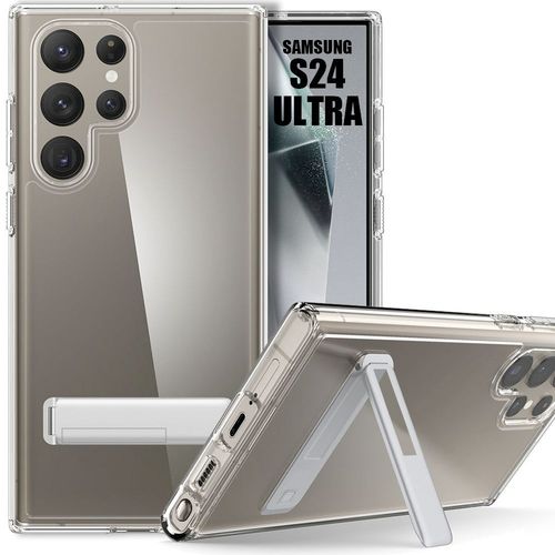Coque Antichoc Pour Samsung Galaxy S24 Ultra - Protection Tpu Transparent Avec Support Argenté - E.F.Connection