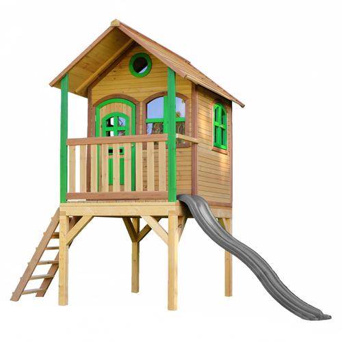 Axi Laura Maison Enfant Avec Toboggan Gris | Aire De Jeux Pour L'extérieur En Marron & Vert | Maisonnette / Cabane De Jeu En Bois Fsc