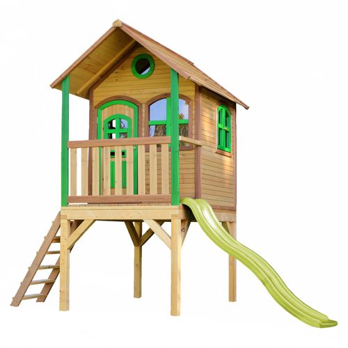 Axi Laura Maison Enfant Avec Toboggan Vert Clair | Aire De Jeux Pour L'extérieur En Marron & Vert| Maisonnette / Cabane De Jeu En Bois Fsc