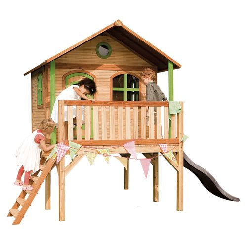 Axi Sophie Maison Enfant Avec Toboggan Gris | Aire De Jeux Pour L'extérieur En Marron & Vert | Maisonnette / Cabane De Jeu En Bois Fsc
