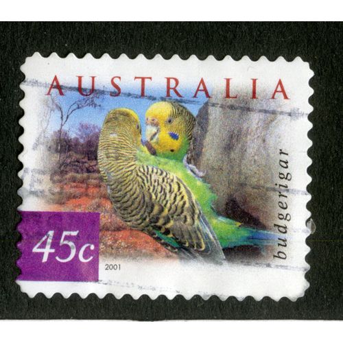 Timbre Oblitéré Australia, Budgerigar, 2001, 45 C