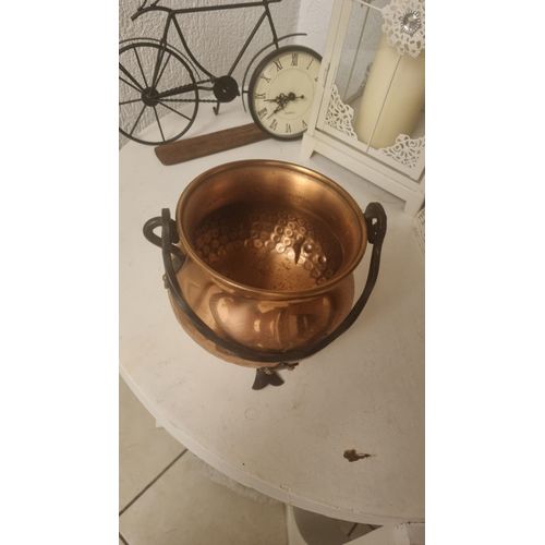 Ancien Petit Chaudron En Cuivre , Bouilloire En Cuivre, Martelé Vintage , Marmite À Pieds En Fer, Rituel Païen
