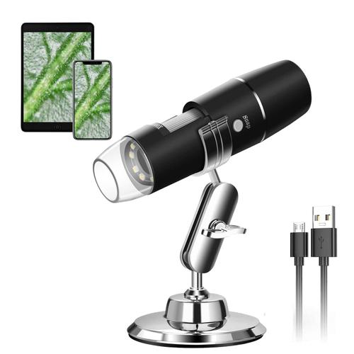 Microscope Numérique USB, 720P WiFi Endoscope Portable 50X-1000X avec Endoscope à 8 LED, Support en Métal pour Android IOS iPhone iPad