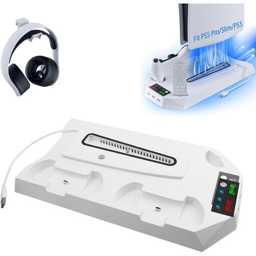Support pour PS5/PS5 Slim/PS5 Pro avec ventilateur à 3 niveaux et 3...