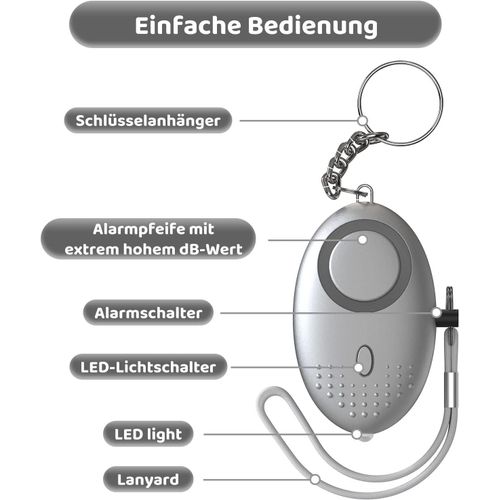 130 DB Alarme Personnelle d'urgence, pour Femme Enfants Personnes Agées Aventurier - Couleur argent