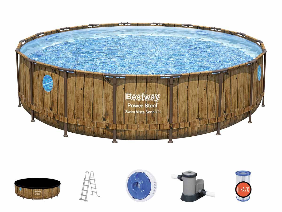 Piscine tubulaire Power Steel SwimVista avec hublots ronde 5,49 x