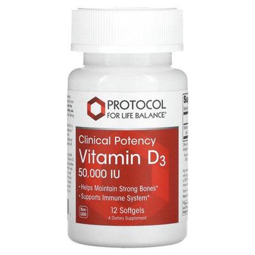 Protocol For Life Balance Vitamine D3, Efficacité Clinique, 50 000 Ui, 12 Capsules À Enveloppe Molle 