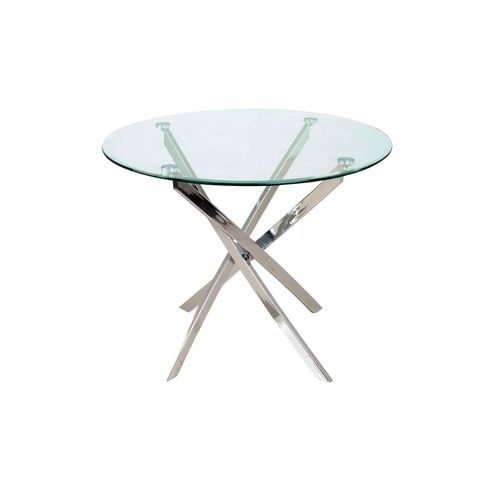 Table Ronde Design - Agis - D 90 X H 73 Cm - Verre Et Métal Chromé