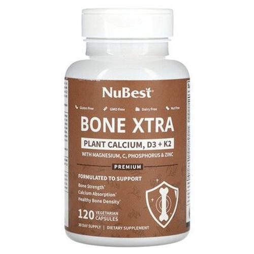 Nubest Bone Xtra, Calcium Végétal, D3 + K2, 120 Capsules Végétariennes 