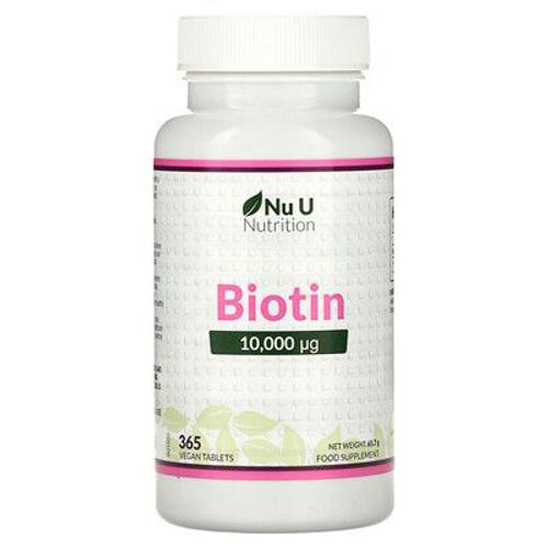 Nu U Nutrition Biotine, 10 000 ?g, 365 Comprimés Vegan 