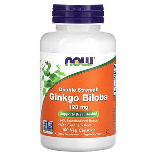 Now Foods Ginkgo Biloba Double Concentration, 120 Mg, 100 Capsules Végétariennes 