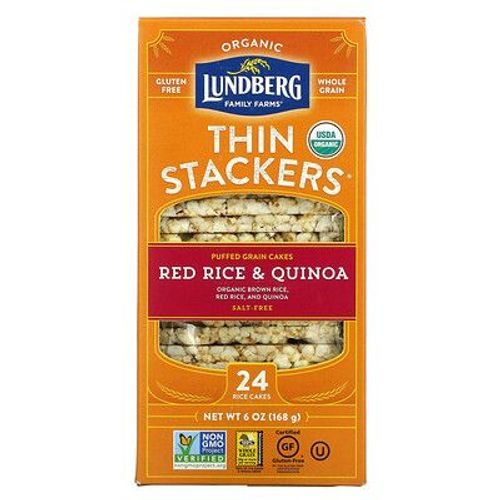 Lundberg Thin Stackers Biologiques, Galettes De Céréales Soufflées, Riz Rouge Et Quinoa, Sans Sel, 24 Galettes De Riz, 168 G