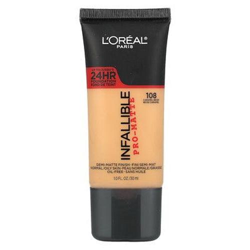 L'oréal Infaillible, Fond De Teint Pro-Matte, Peaux Normales/Grasses, 108 Beige Caramel, 30 Ml 