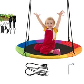 Costway Balançoire Nid D?Oiseau Rond 100 Cm Enfants Pour Arbre Extérieur-Cordes De Suspension Réglables 100-180cm-150 Kg-Multicolore