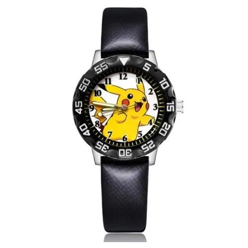 Montre Pikachu Pokémon Bracelet Cuir Noir