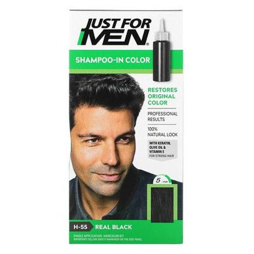 Just For Men Shampooing-In-Color, Coloration Capillaire Pour Hommes, Real Black H-55, Kit De Coloration Capillaire À Application Unique 