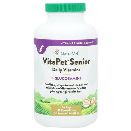 Naturvet Vitapet Pour Seniors, Vitamines Quotidiennes + Glucosamine, Pour Chiens, 180 Comprimés À Croquer, 468 G