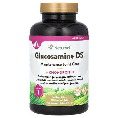 Naturvet Glucosamine Ds, Soin D'entretien Des Articulations + Chondroïtine, Niveau 1, Pour Chiens Et Chats, 60 Comprimés À Croquer, 180 G