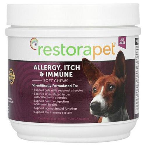 Restorapet Produits À Mâcher Souples Contre Les Allergies, Les Démangeaisons Et Le Système Immunitaire, Pour Chiens De Tous Âges, 60 Comprimés À Croquer, 180 G